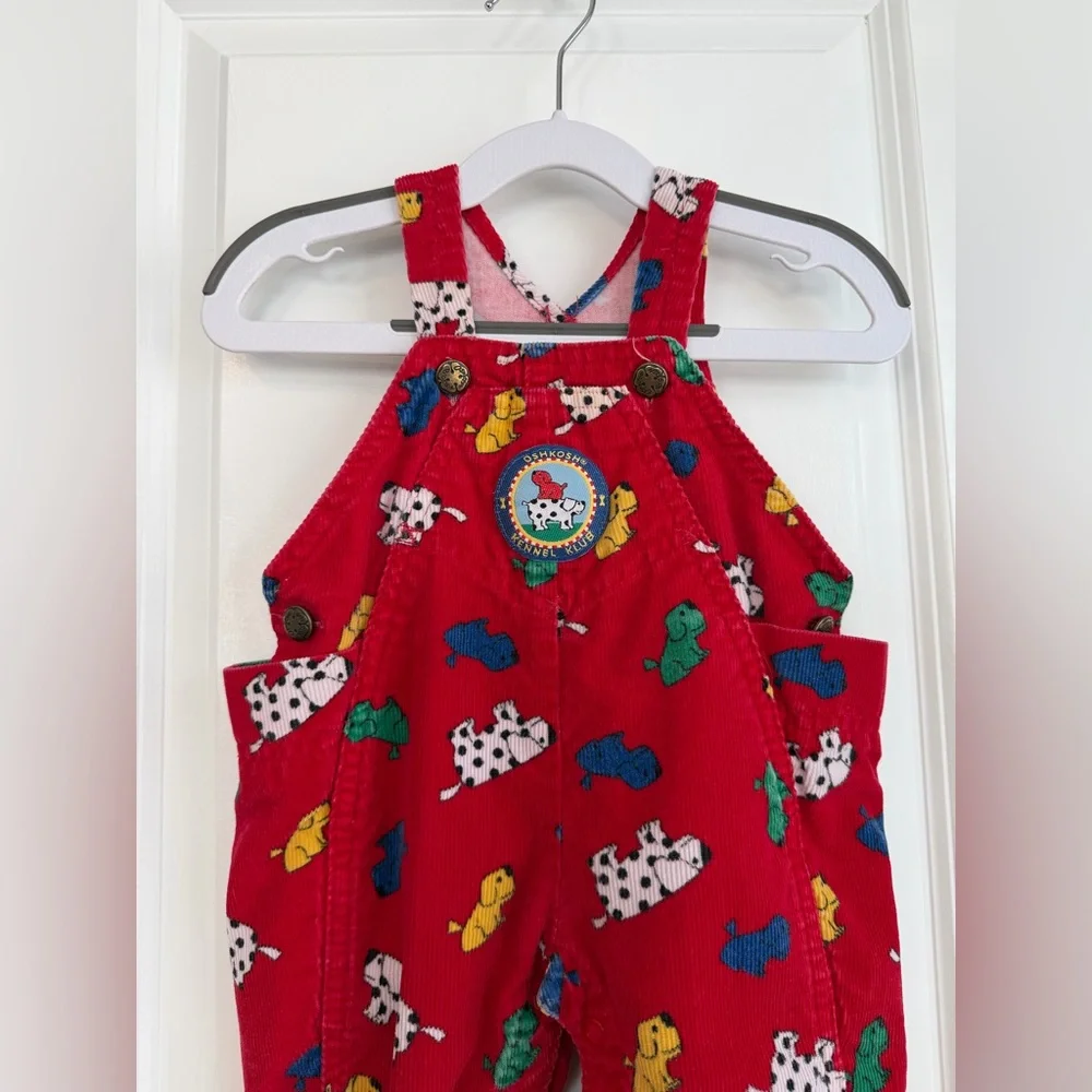 Vintage OshKosh B’Gosh Red Dog Kennel Club Corduroy Overalls Size 6-9 Months